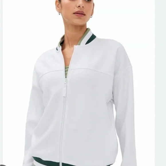 ZSupply White Bomber Jacket with Green Trim - Picture 2 of 6